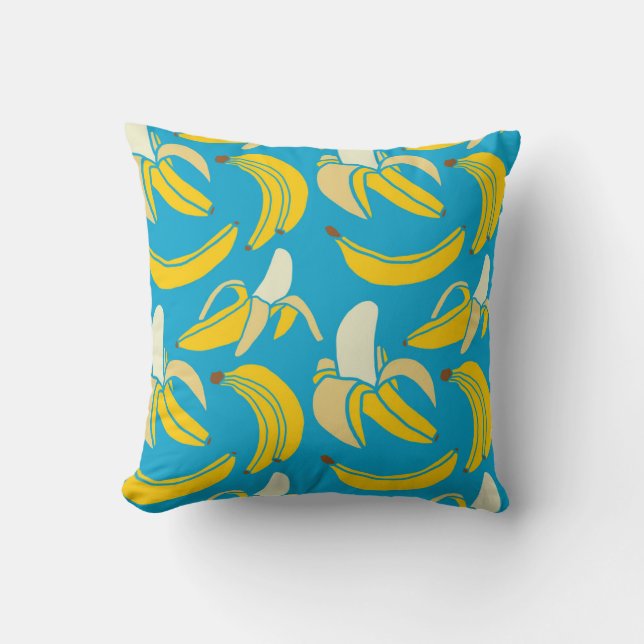 Yellow bananas, blue background pattern cushion (Front)