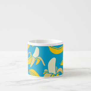 Yellow bananas, blue background pattern espresso cup