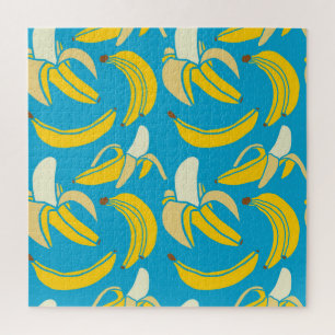 Yellow bananas, blue background pattern jigsaw puzzle