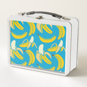 Yellow bananas, blue background pattern metal lunch box