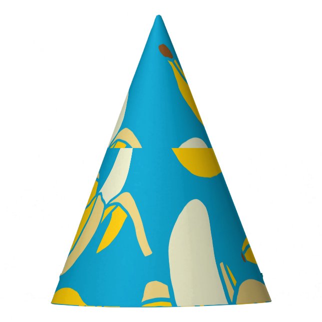 Yellow bananas, blue background pattern party hat (Front)