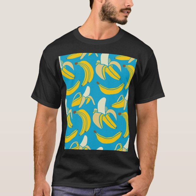 Yellow bananas, blue background pattern T-Shirt (Front)