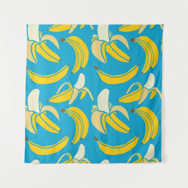 Yellow bananas, blue background pattern tapestry (Front)