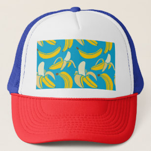 Yellow bananas, blue background pattern trucker hat