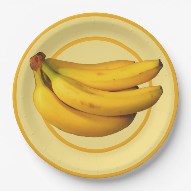 Yellow bananas Bunch on a    Paper Plate (Front)
