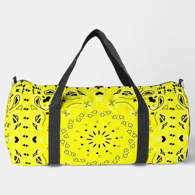 yellow bandanna print cowgirl hearts duffle bag (Front)