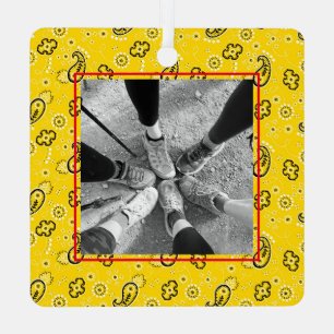 Yellow Bandanna Red White Custom Hiking Photo Info Metal Tree Decoration