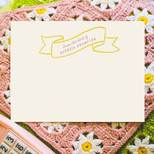 Yellow Banner Violet Purple Personalised Name Card (Yellow Banner Violet Purple Personalized Name Note Card)