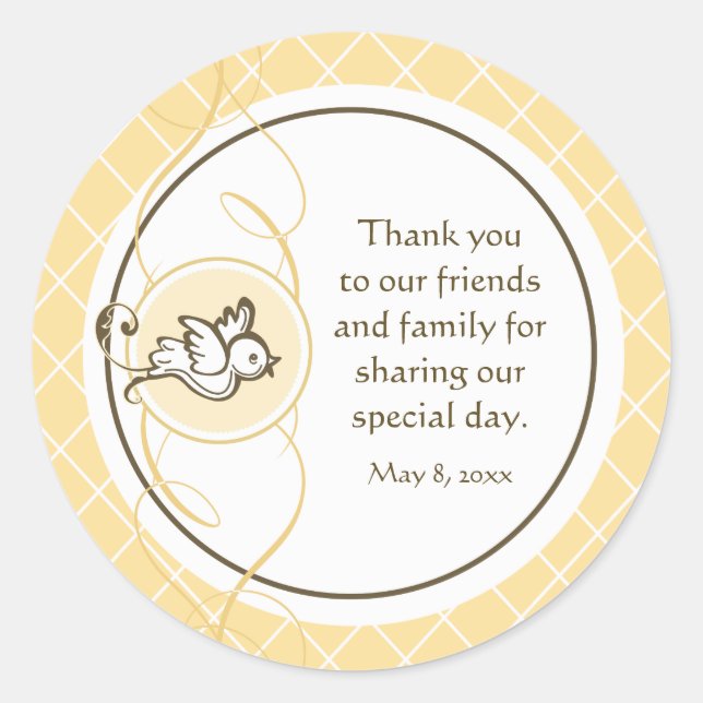 Yellow Baptism/Christening Favour Sticker (Front)