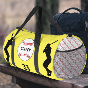 Yellow Baseball Ball Player Silhouette Name  Duffle Bag
