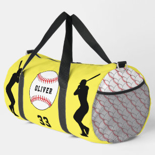 Yellow Baseball Ball Player Silhouette Name  Duffle Bag