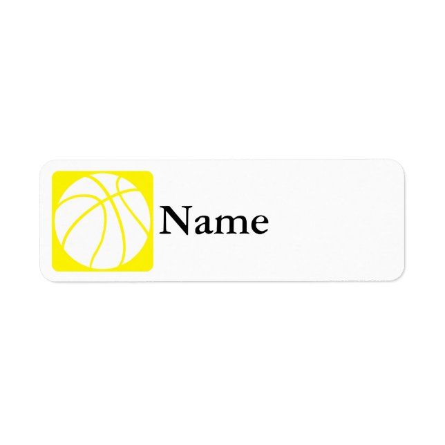 Yellow basketball return address label (Front)