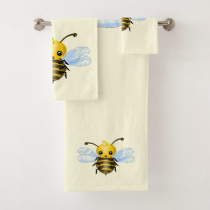 Yellow Bath Towels with Baby Queen Bee