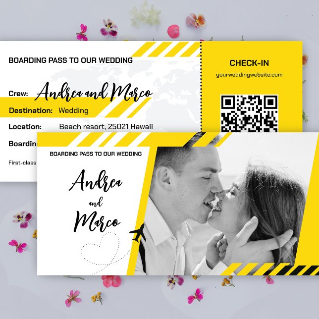Yellow Beach Boarding Pass Wedding Invitation (wedding boarding pass invitaion)