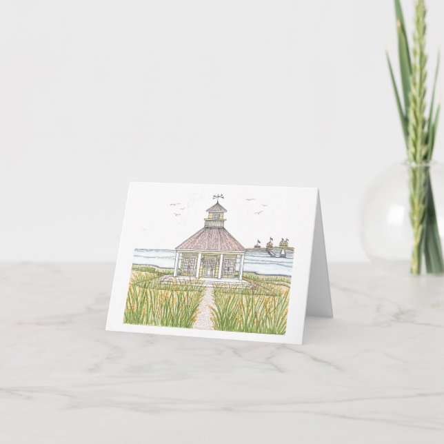 Yellow Beach Cottage Folded Note Card (Front)