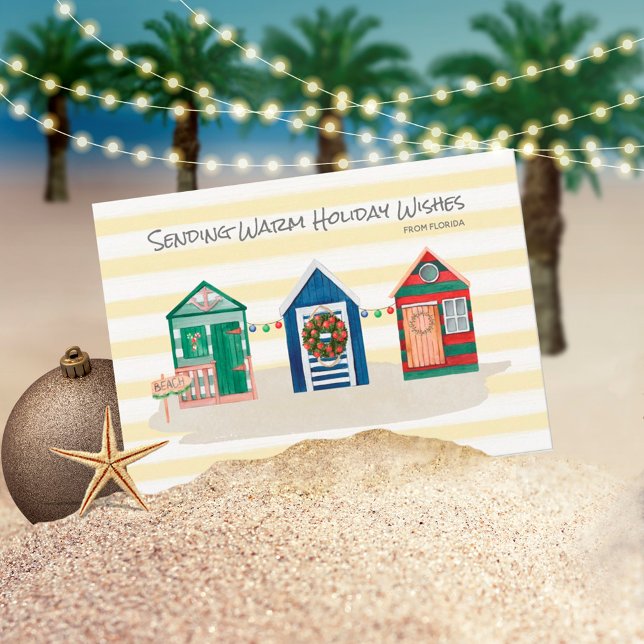 Yellow Beach Warm Wishes Beach Huts Holiday Card (Creator Uploaded)