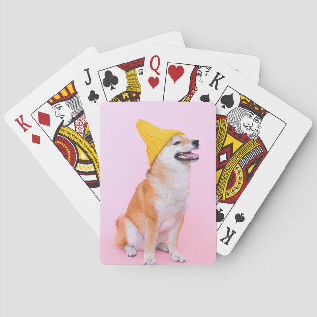 Yellow Beanie Shiba Inu Dog Playing Cards (Back)