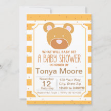 Yellow Bear Baby Shower Invitation