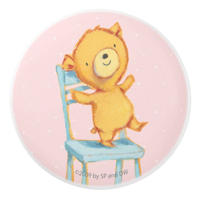 Yellow Bear Dances and Plays on Chair Ceramic Knob (Front)