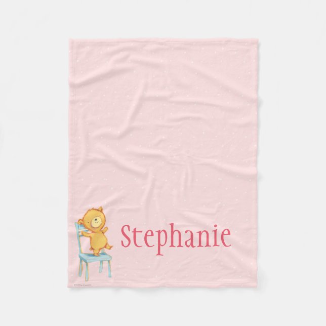 Yellow Bear Dances and Plays on Chair Fleece Blanket (Front)