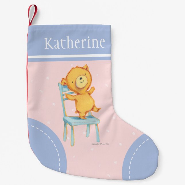 Yellow Bear Dances and Plays on Chair Small Christmas Stocking (Front)