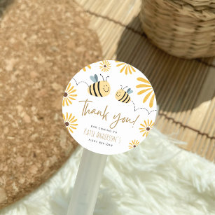 Yellow Bee and Sunflower First Bee-day Thank You Classic Round Sticker