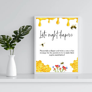 Yellow Bee Baby Shower Late Nights Diaper Game Poster