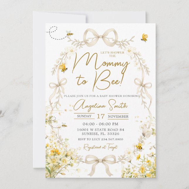 Yellow Bee Floral Mom-to-Bee Baby Shower  Invitation (Front)