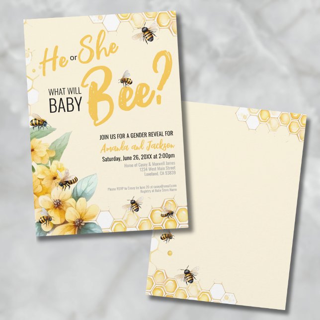 Yellow Bee Gender Reveal Party Invitation (Bee Gender Reveal Invitation)