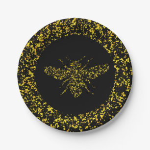 Yellow bee Splattered Paint Paper Plate