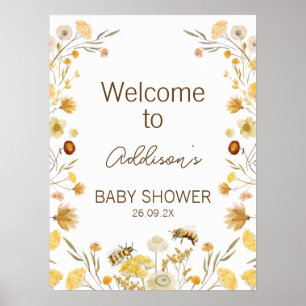 Yellow Bee Wildflowers Baby Shower Welcome Sign