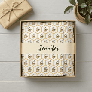 Yellow Beehive and Bumblebee Pattern Monogram Name Tissue Paper
