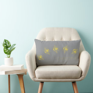 Yellow Bees Grey Lumbar Pillow