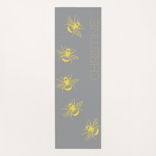 Yellow Bees Grey Yoga Mat (Front)