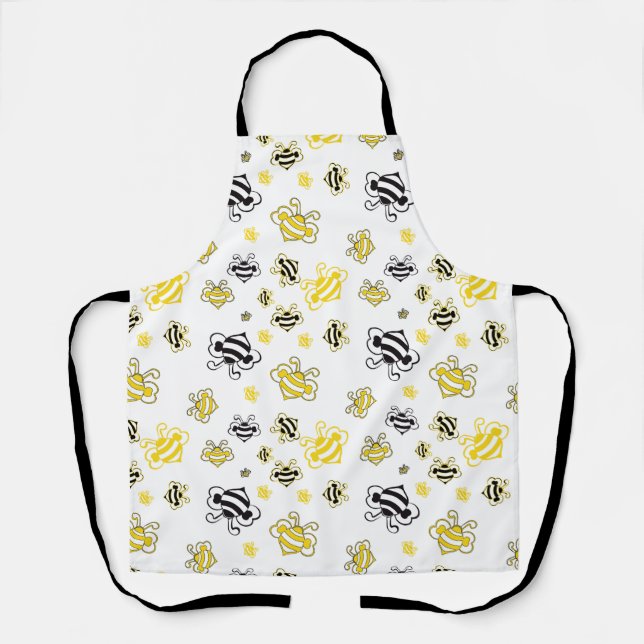 Yellow Bees Pattern Apron – Cute Beehive Kitchen  (Front)