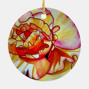Yellow Begonia flower watercolour original art Ceramic Ornament