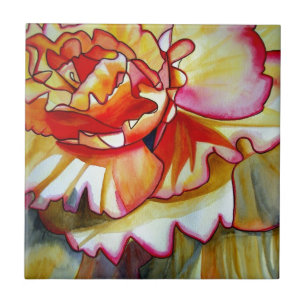 Yellow Begonia flower watercolour original art Ceramic Tile