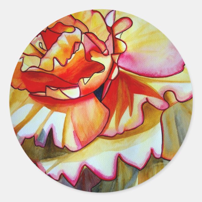 Yellow Begonia flower watercolour original art Classic Round Sticker (Front)