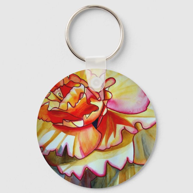 Yellow Begonia flower watercolour original art Key Ring (Front)