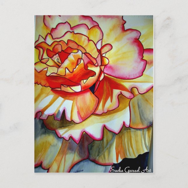 Yellow Begonia flower watercolour original art Postcard (Front)