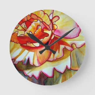 Yellow Begonia flower watercolour original art Round Clock