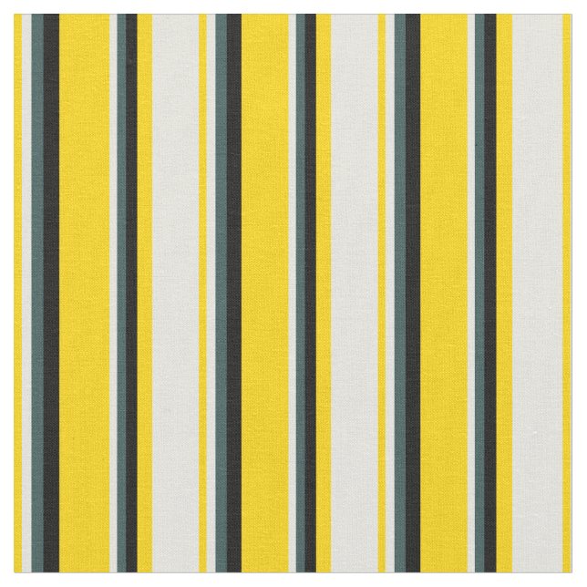 Yellow, Beige, Dark Slate Grey & Black Lines Fabric (Close Up)