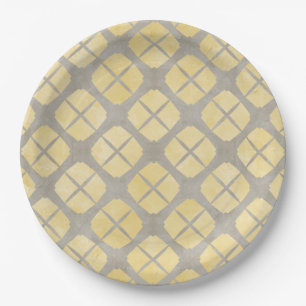 Yellow Beige, Taupe Mid Century Modern Pattern Paper Plate