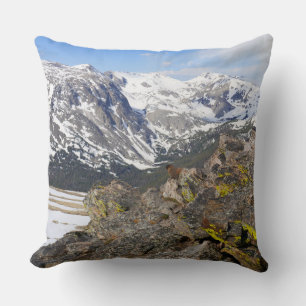 Yellow-Bellied Marmot Gazing at Rocky Mountains Cushion