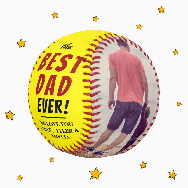 Yellow Best Dad Ever 2 Photo Collage Softball (Creator Uploaded)
