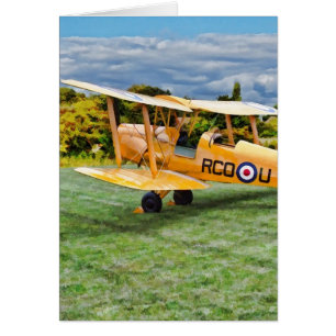 Yellow Bi Plane - cream Background