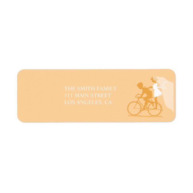 Yellow Bicycle Couple Wedding Return Address Label (Front)