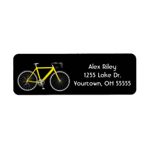 yellow bicycle on black label return address label