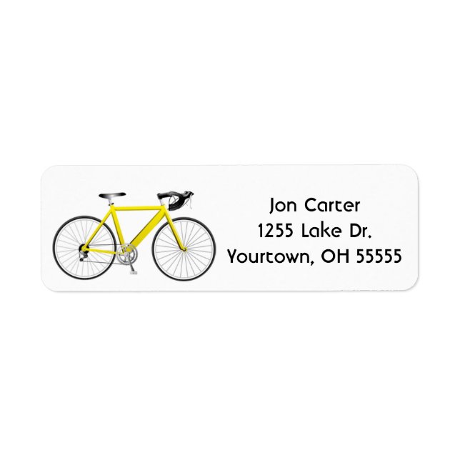 yellow bicycle on white label return address label (Front)