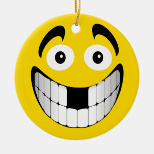 Yellow Big Grin with Missing Teeth Ceramic Ornament
